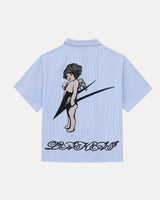 Camp Collar Button Up Shirt - White And Blue Stripe