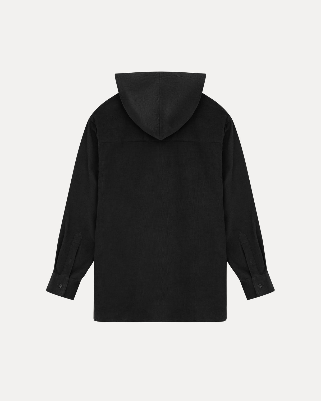 Hooded Corduroy Button Up Shirt - Black