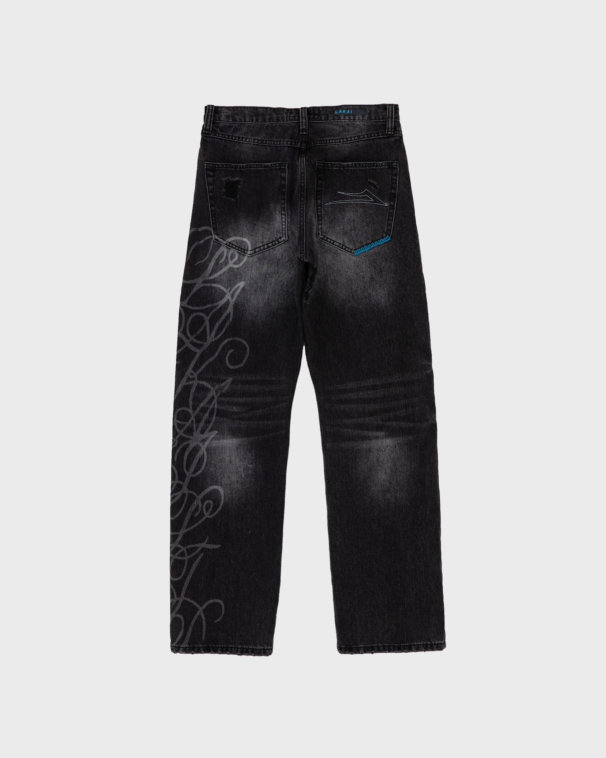 Straight Leg Denims - Distressed/Etched Black