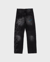 Straight Leg Denims - Distressed/Etched Black