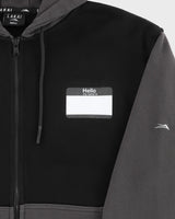 'Hello My Name Is' Zip Up Hoodie - Black