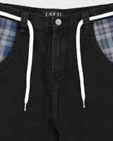 Plaid Contrast Wide Leg Denims - Black