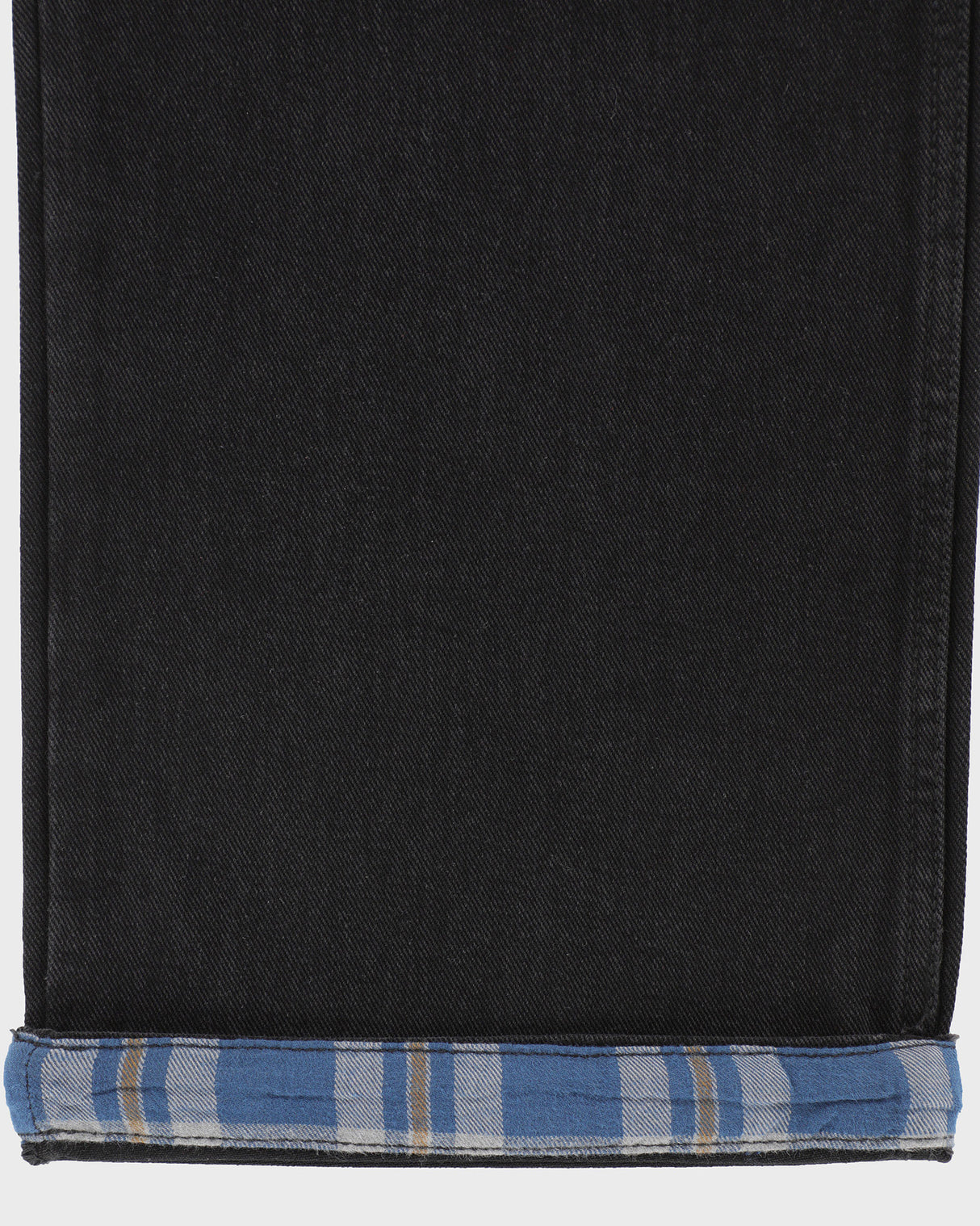 Plaid Contrast Wide Leg Denims - Black