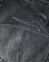 Straight Leg Denims - Distressed/Etched Black