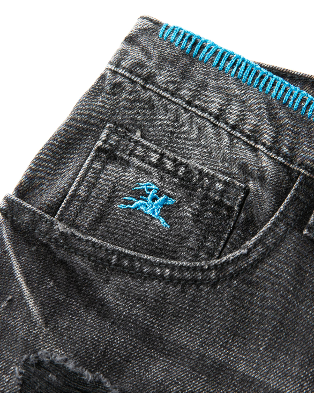 Straight Leg Denims - Distressed/Etched Black