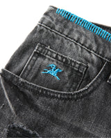 Straight Leg Denims - Distressed/Etched Black