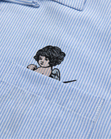 Camp Collar Button Up Shirt - White And Blue Stripe