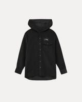 Hooded Corduroy Button Up Shirt - Black