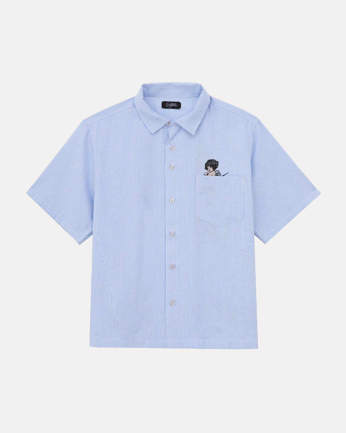 Camp Collar Button Up Shirt - White And Blue Stripe